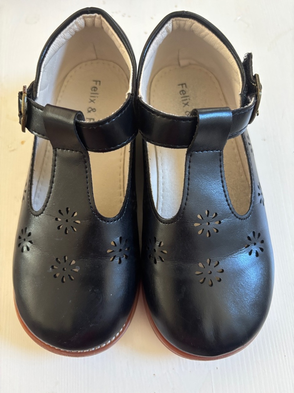 Felix & Flora Black Girls' T-Strap Dress Shoes with Floral Cutouts